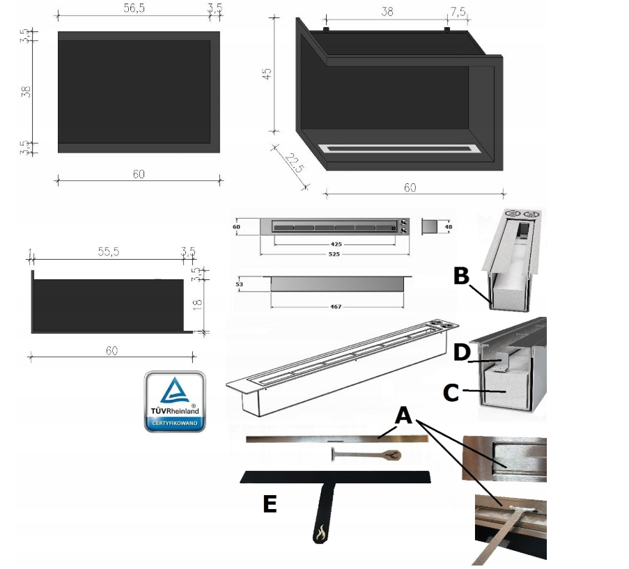 Bio Ethanol Fireplace Biofire Fire B2C Professional Corner Unit BLACK WITH GLASS - Image 13