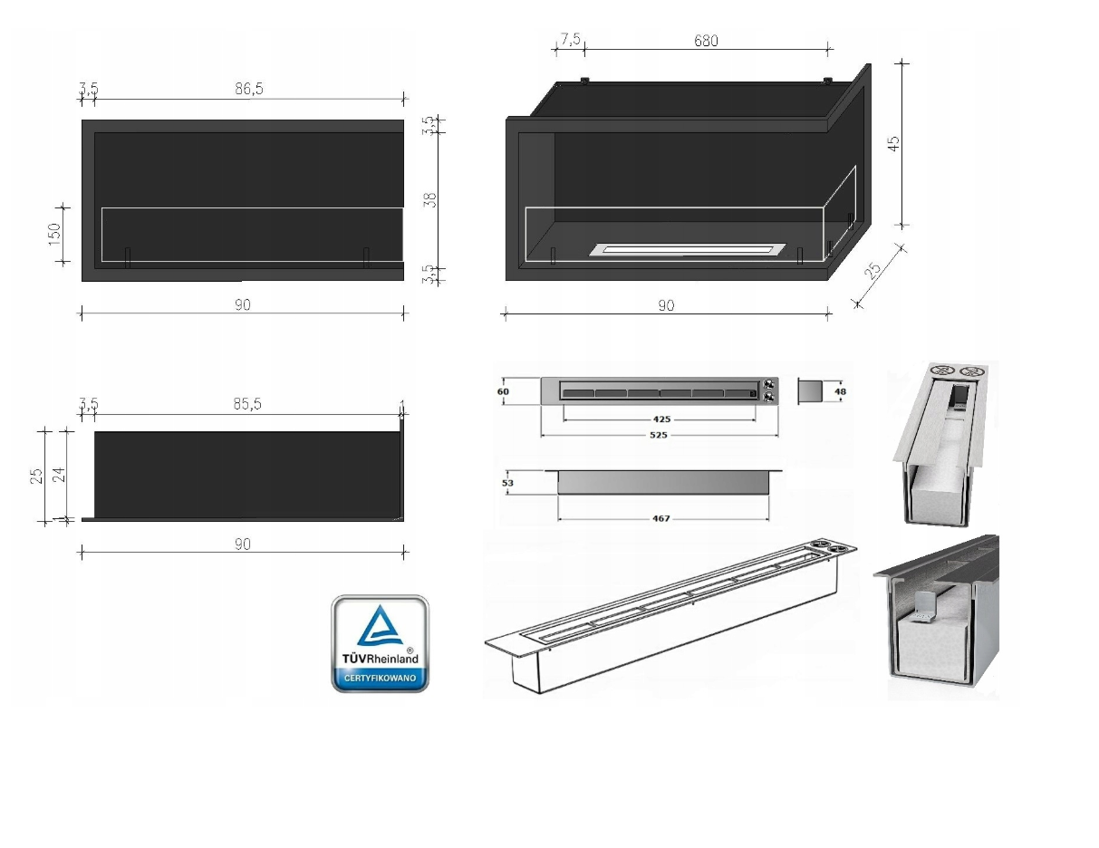Bio Ethanol Fireplace Biofire Fire B2C Professional Corner Unit BLACK WITH GLASS - Image 12