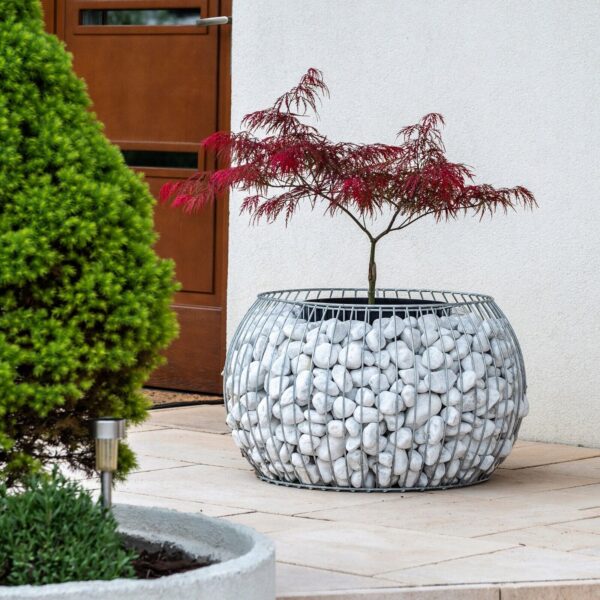 Garden Modern Gabion Pot Planter Bed Rock Pot Basket Galvanised Steel UK