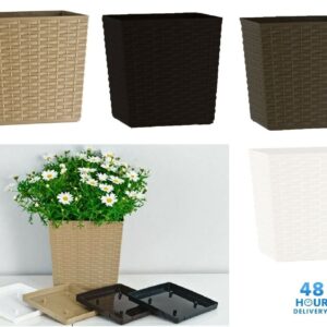 Plant Pot Rattan Square Flower Modern Decorative Saucer Drainage Large Small