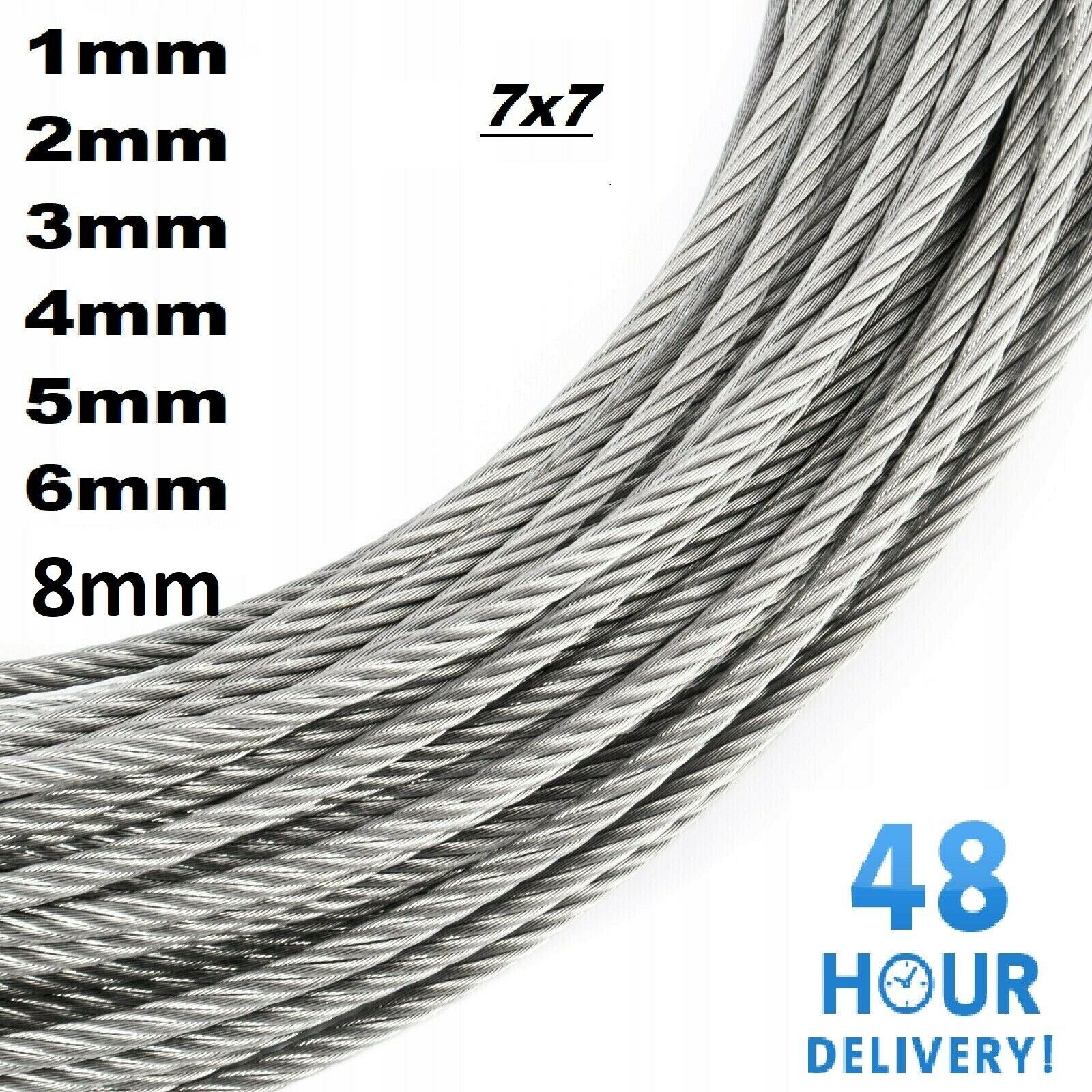 Galvanised Steel Wire Rope Metal Cable Rigging 7 x 7 1mm 2mm 3mm 4mm 5mm 6mm 8mm