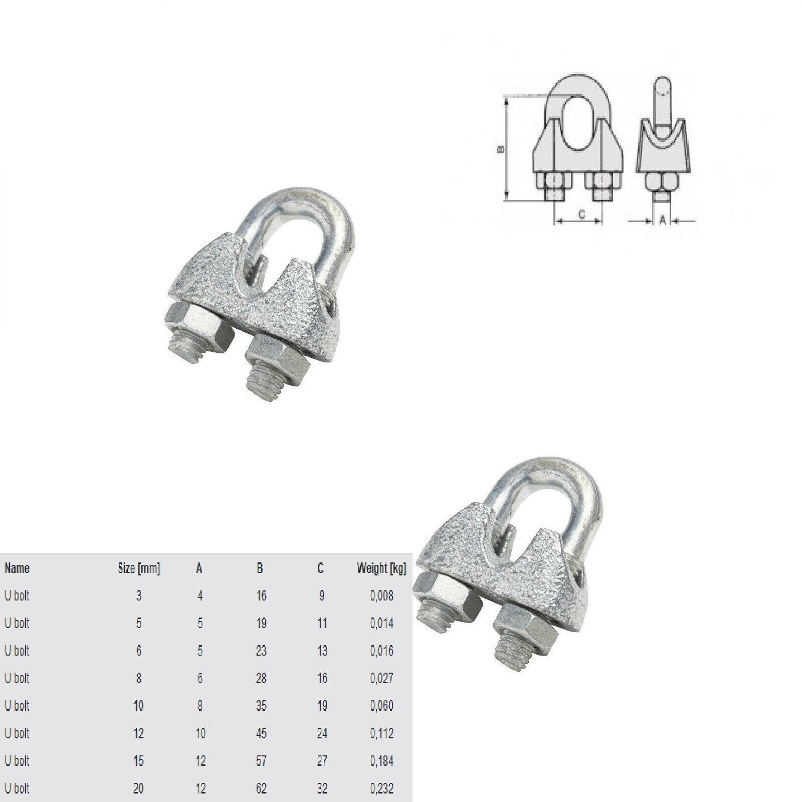 Simplex Duplex Egg Shape U Bolt Steel Wire Grip Grips Clamp Clips Rope Cable - Image 2