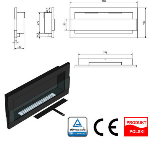 Bio-Ethanol Fireplace Biofire Professional 900 x 400 High Gloss Black DAMAGED - Image 12