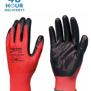 WORK GLOVES RED BLACK NYLON PU COATED BUILDERS MECHANIC CONSTRUCTION GARDENING