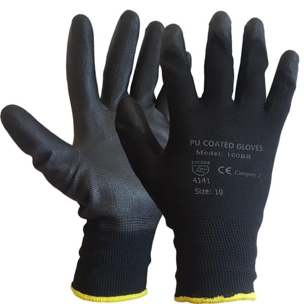 WORK GLOVES  BLACK PU COATED  BUILDERS MECHANIC CONSTRUCTION GRIP XL PPE