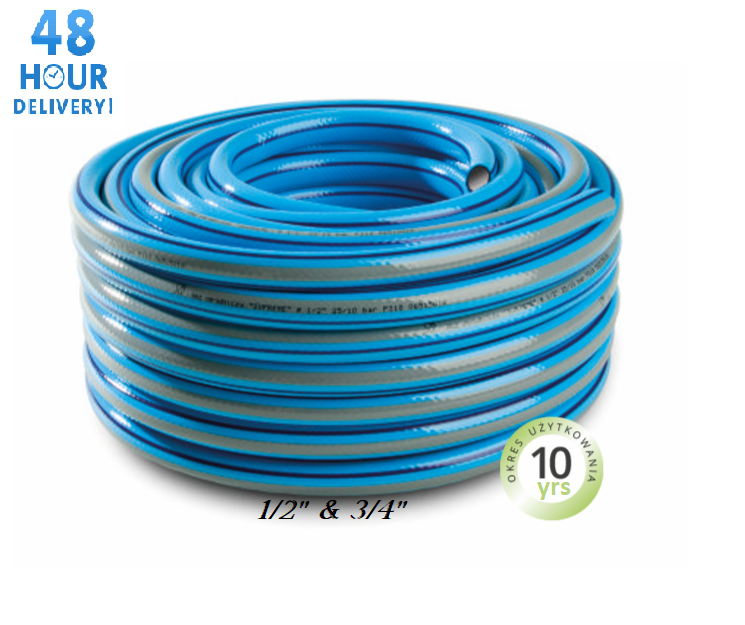 Garden Hose Pipe Reinforced Outdoor Blue Premium 4 Layer 1/2 3/4 25M 50M 1M 10M