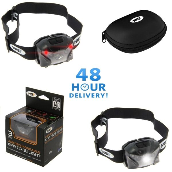 NGT XPR Fishing Light 140 Lumens Rechargeable Cree Head Lamp Torch Camping