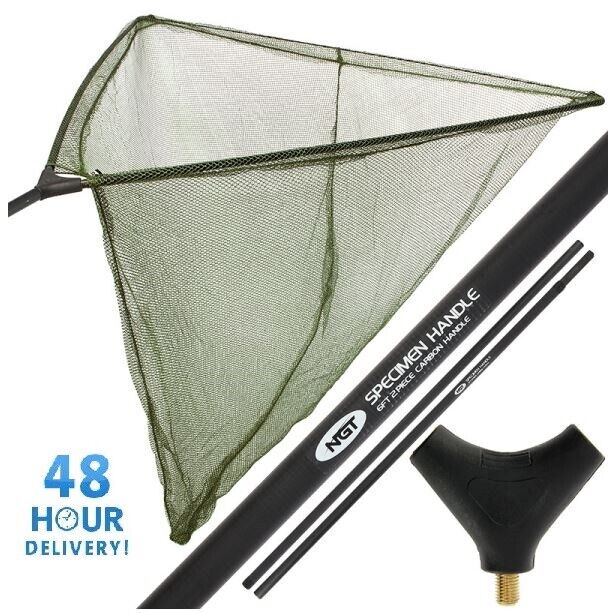 42" Carp Fishing Landing Net + NGT 2m New Landing Net Handle Green Mesh