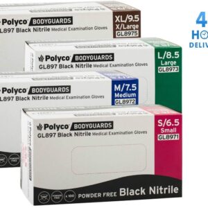 BLACK POWDER FREE GLOVES POLYCO BODYGUARD DISPOSABLE  NITRILE  LATEX  S M L XL