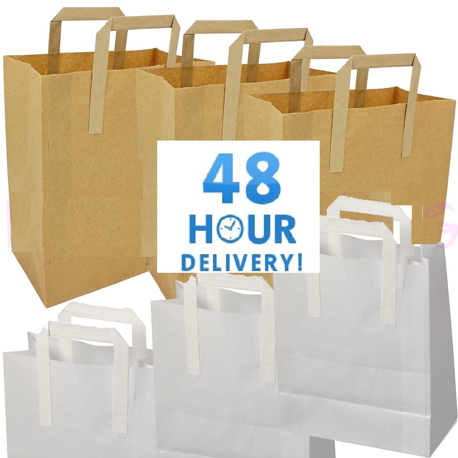 KRAFT PAPER BROWN & WHITE SOS FOOD CARRIER BAGS WITH HANDLES PARTY TAKEAWAY ETC