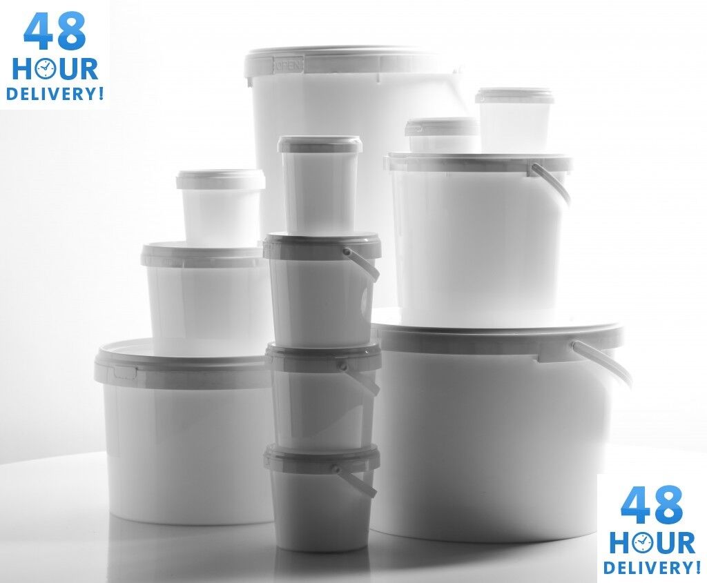 Plastic Buckets Tubs White Transparent Tamper Evident Lids 0.5L 1L 3L 5L 10L 25L