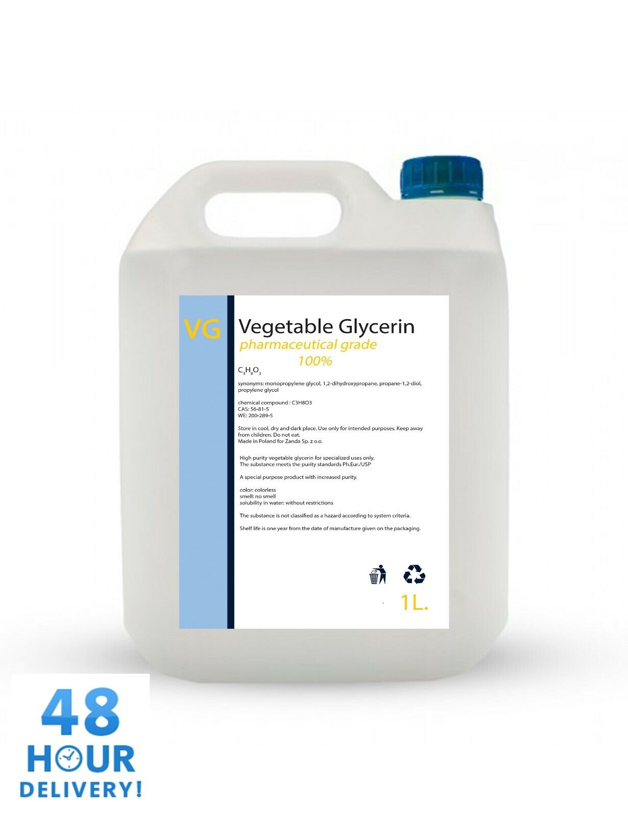 Vegetable Glycerine / Glycerol, USP Food & Cosmetic Grade, Kosher, 8 Sizes