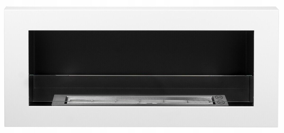 Bioethanol Wall mounted Fireplace White Gloss Bio Ethanol 800mm 80cm glass fuel - Image 2