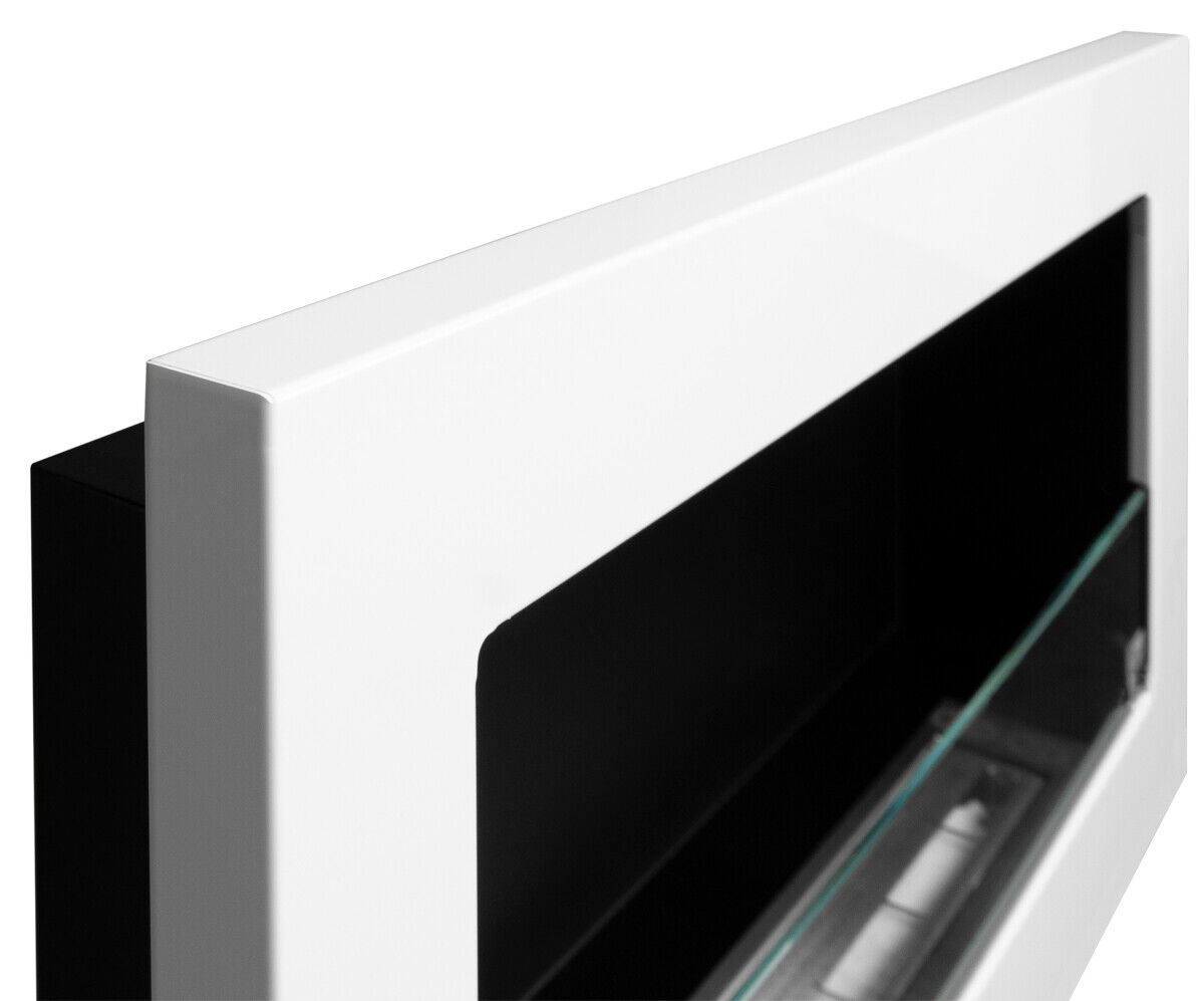 Bioethanol Wall mounted Fireplace White Gloss Bio Ethanol 800mm 80cm glass fuel - Image 4