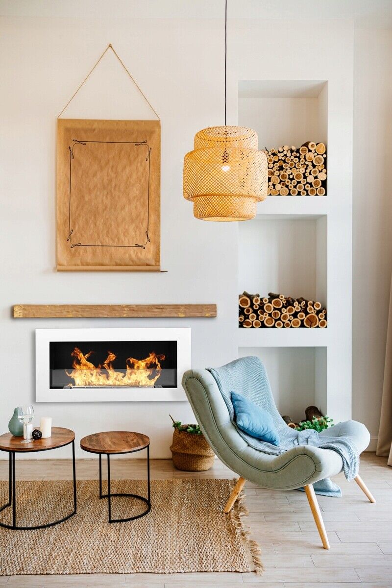 Bioethanol Wall mounted Fireplace White Gloss Bio Ethanol 800mm 80cm glass fuel - Image 9