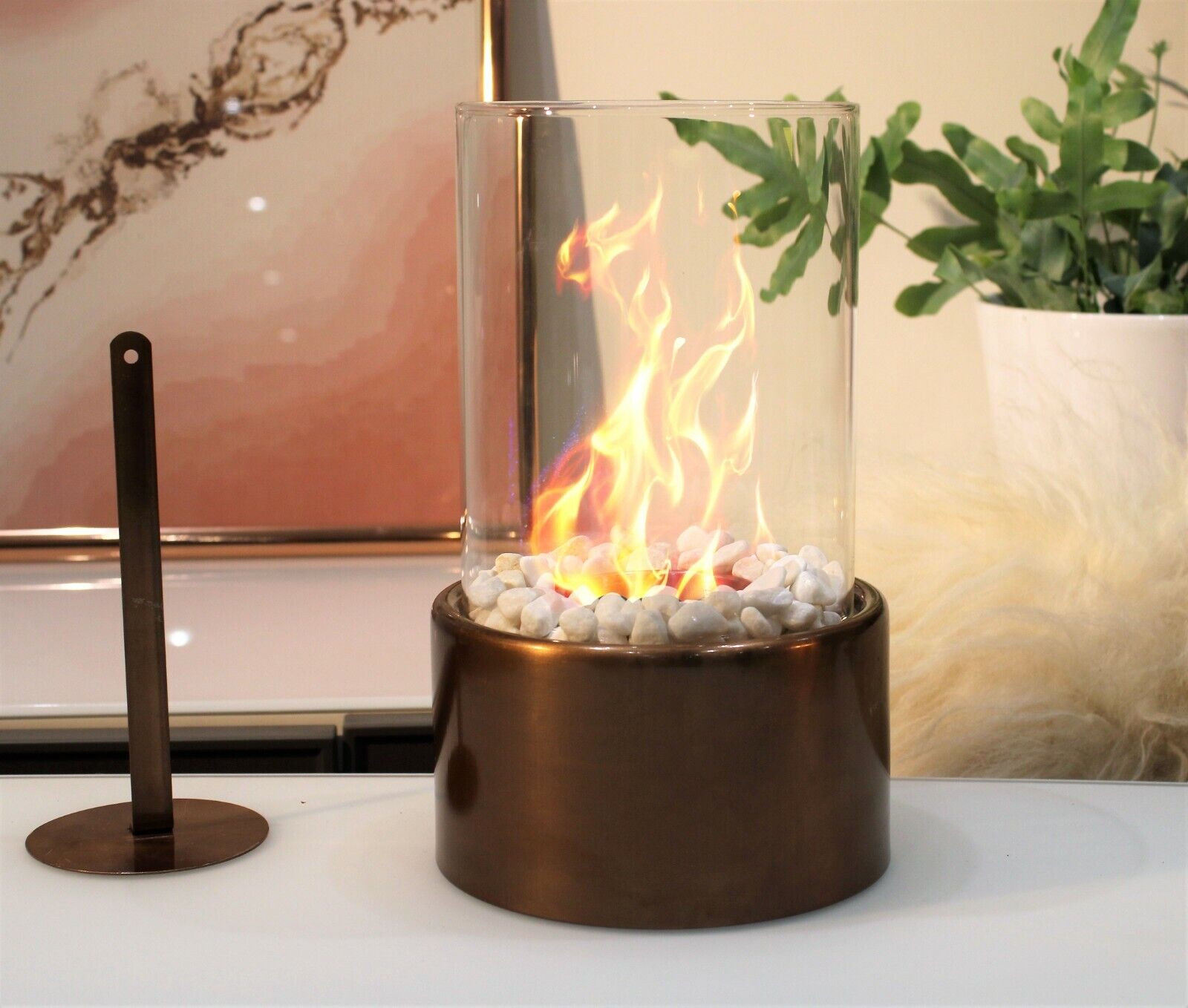 Bioethanol Tabletop Fireplace Bio Ethanol Table Top Fire Round Copper Bronze - Image 3