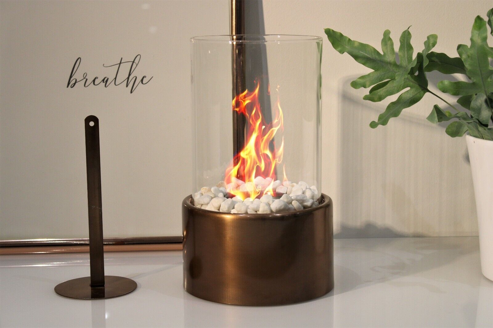 Bioethanol Tabletop Fireplace Bio Ethanol Table Top Fire Round Copper Bronze - Image 4