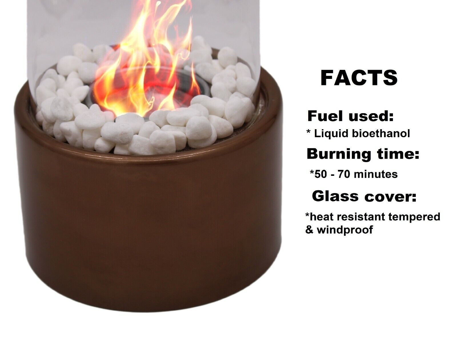 Bioethanol Tabletop Fireplace Bio Ethanol Table Top Fire Round Copper Bronze - Image 6