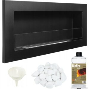 Bioethanol Wall mounted Fireplace Black Matt BioEthanol 800mm 80cm+GLASS DAMAGED