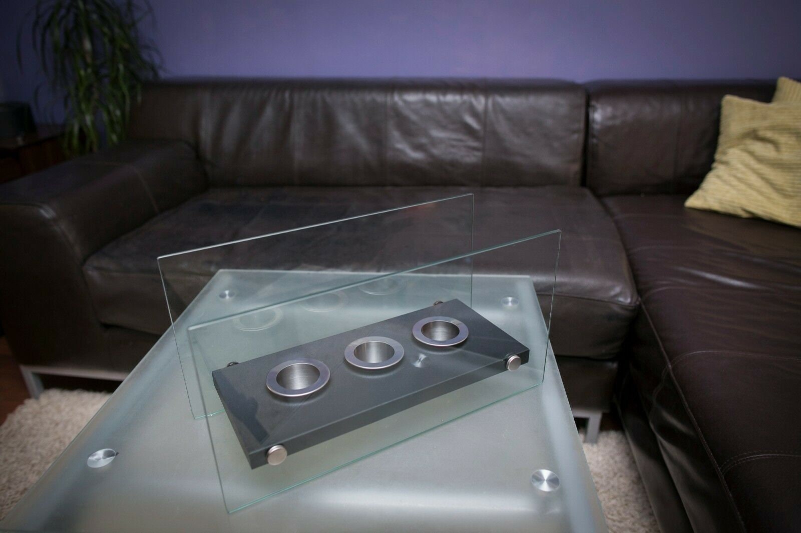 Bio Ethanol Table Fireplace Indoor Outdoor Glass Burner Fire Bioethanol VIC3 Black - Image 3