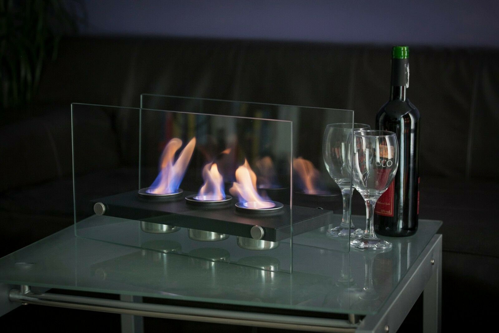 Bio Ethanol Table Fireplace Indoor Outdoor Glass Burner Fire Bioethanol VIC3 Black - Image 4
