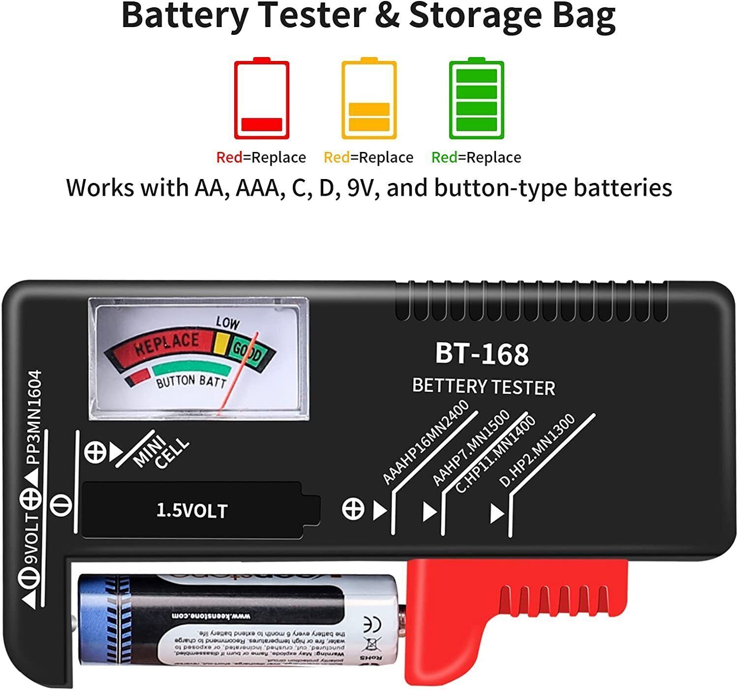 Battery Organiser Storage Case Bag Box Holder AA AAA C D 9V Tester 2 Options - Image 8