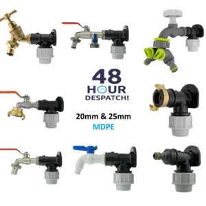 MDPE Compression Wall Flange Plate + Hozelock Compatible Quick Connect Tap