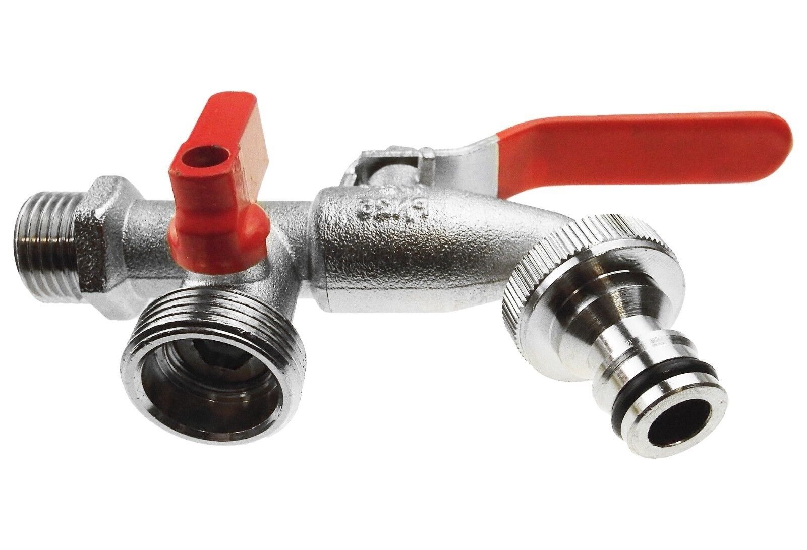 1/2"-3/4" BSP DOUBLE OUTLET LEVER GARDEN OUTDOOR TAP 2-WAY BRASS NICKLE PLATED - Image 4