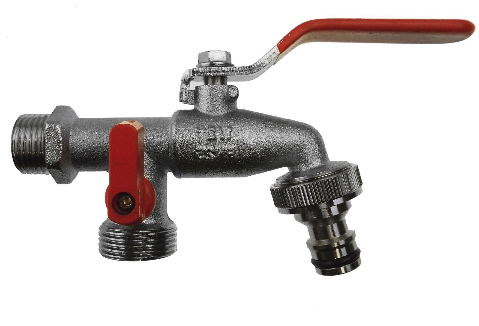 1/2"-3/4" BSP DOUBLE OUTLET LEVER GARDEN OUTDOOR TAP 2-WAY BRASS NICKLE PLATED - Image 5