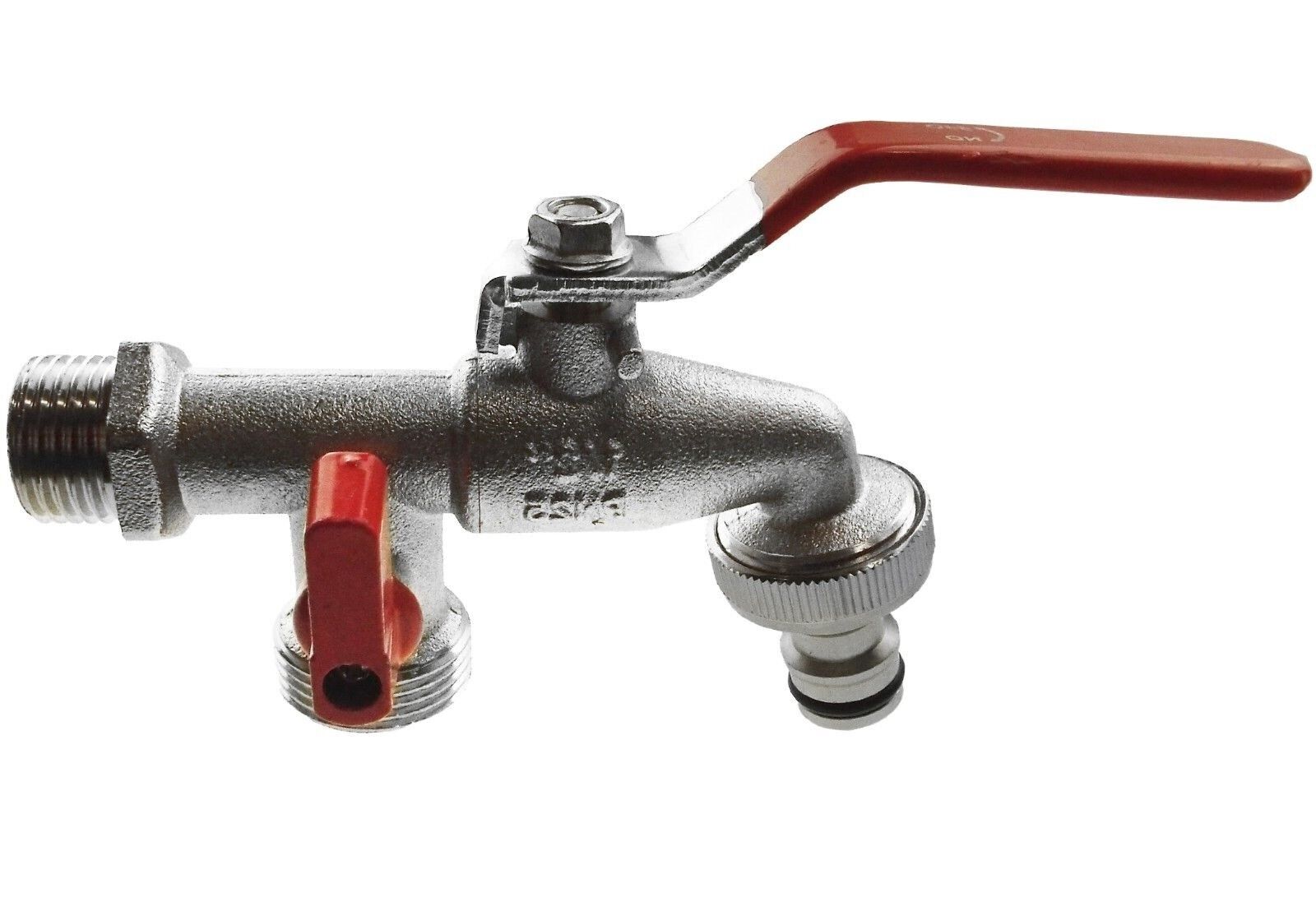 1/2"-3/4" BSP DOUBLE OUTLET LEVER GARDEN OUTDOOR TAP 2-WAY BRASS NICKLE PLATED - Image 6