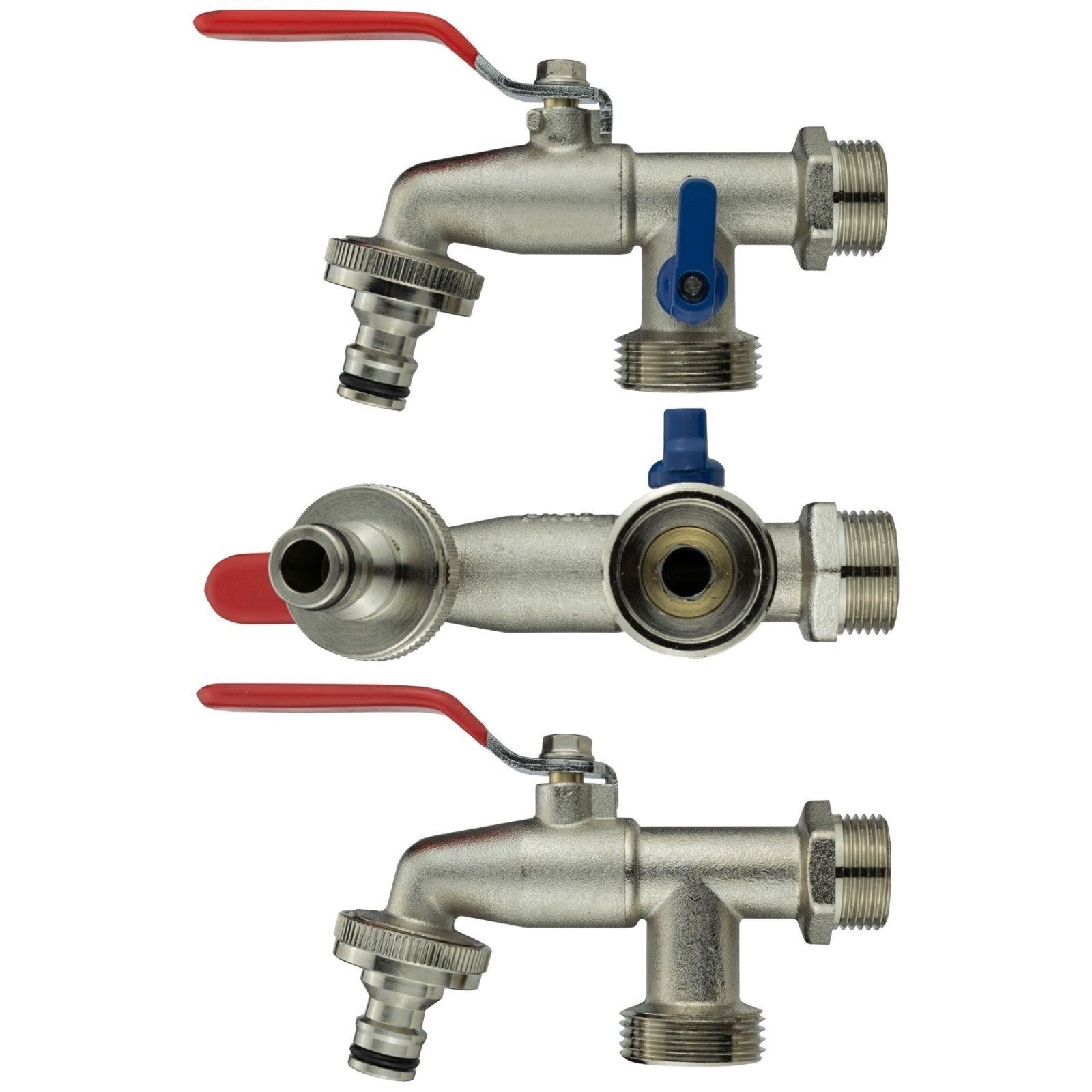 1/2"-3/4" BSP DOUBLE OUTLET LEVER GARDEN OUTDOOR TAP 2-WAY BRASS NICKLE PLATED - Image 8