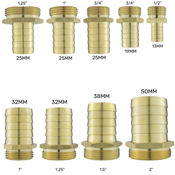 Brass Hosetails Barb-BSP Male thread joiner air gas water fuel hose tails