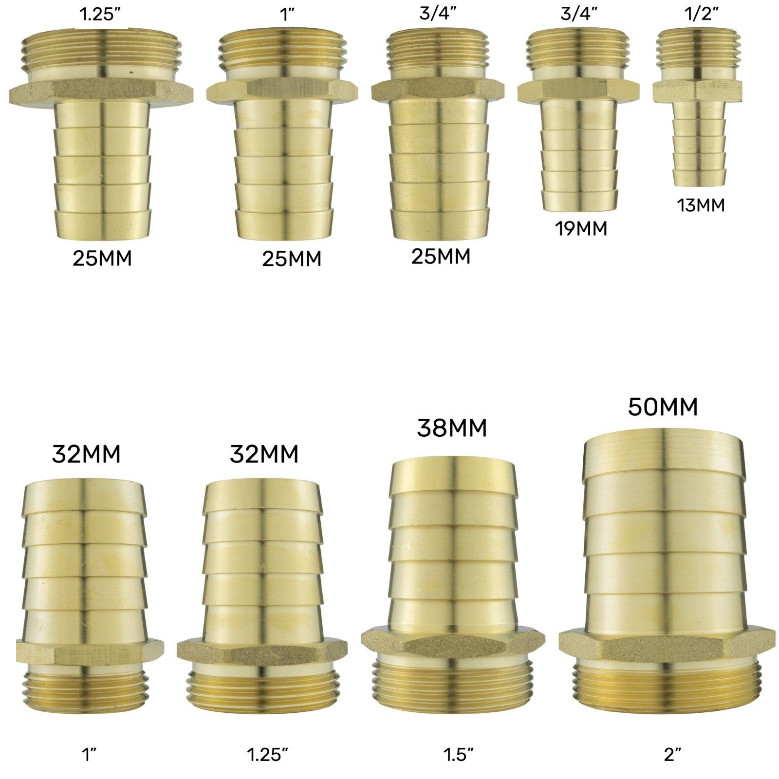Brass Hosetails Barb-BSP Male thread joiner air gas water fuel hose tails