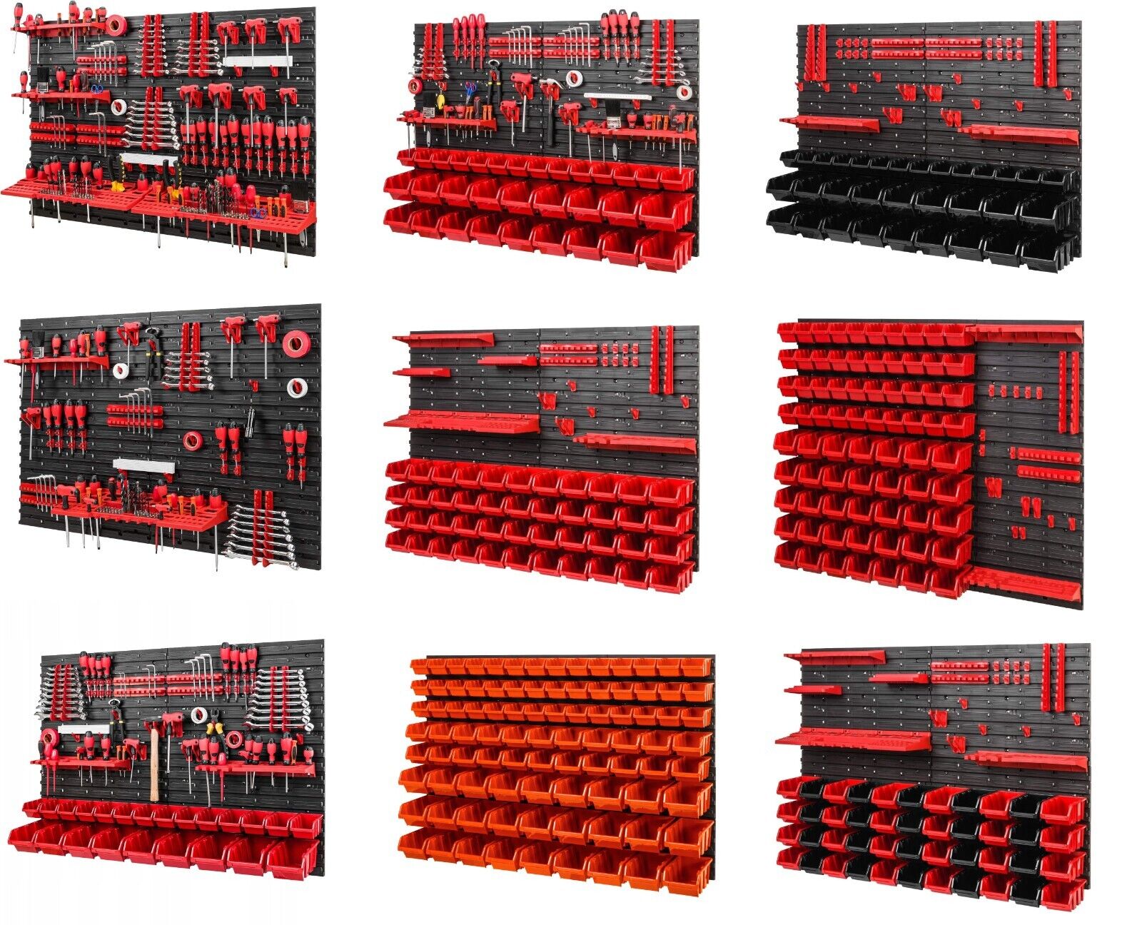 WALL MOUNTED TOOL PEG BOARD SET GARAGE STORAGE BINS WORKSHOP RACK SHED ORGANISER
