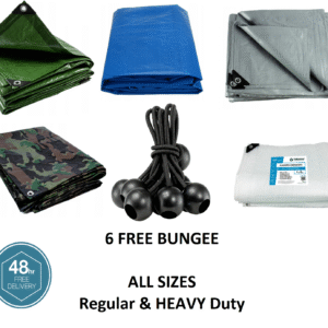 Tarpaulin Heavy Duty Waterproof Cover Tarp Ground Sheet All Sizes FREE BUNGEE x6