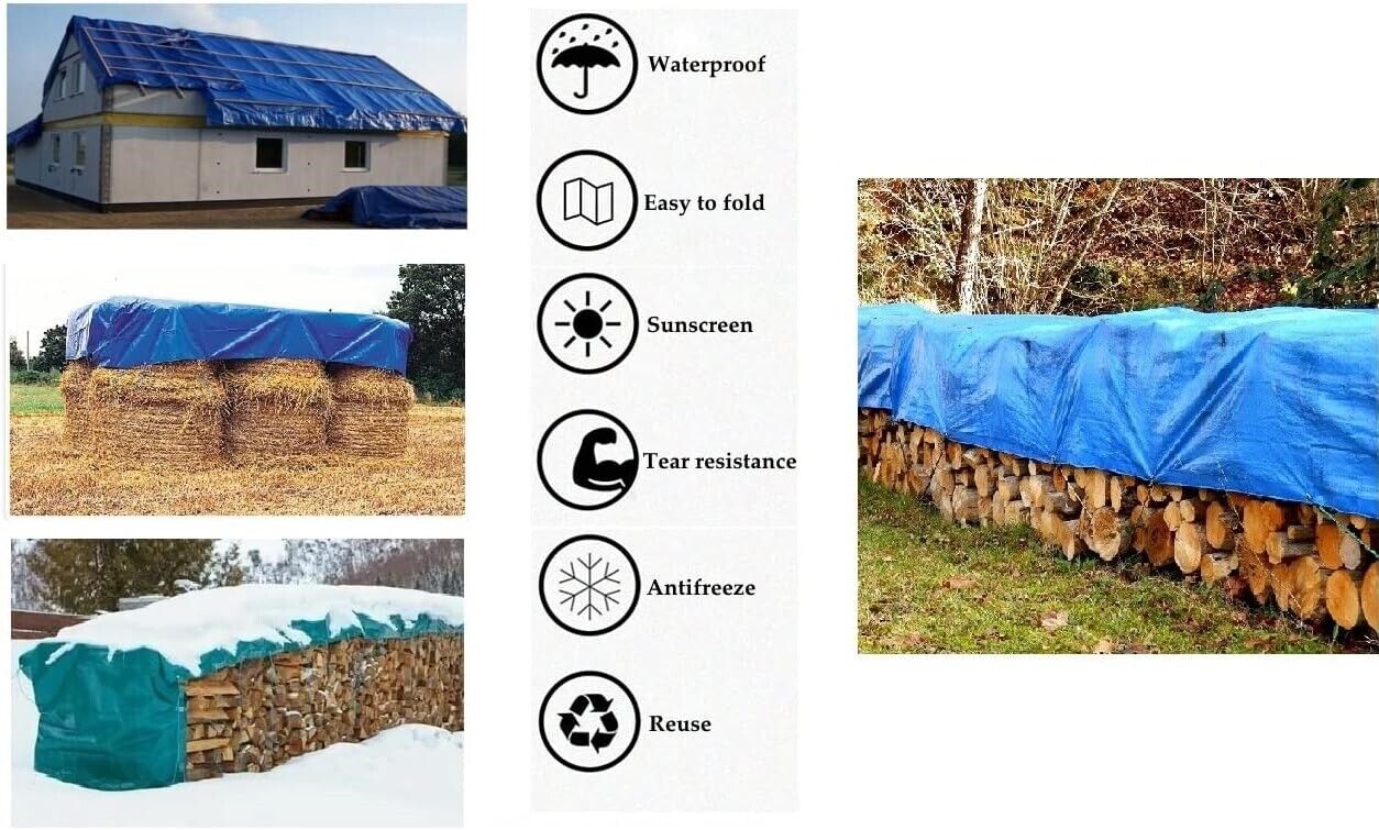 Tarpaulin Heavy Duty Waterproof Cover Tarp Ground Sheet All Sizes FREE CLIPS - Image 7