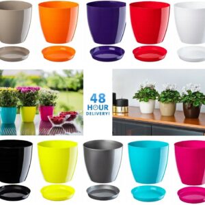 Plant Flower Pot Plastic 20 Colours 9 sizes Gloss Pots Planter Saucer Tray Deco