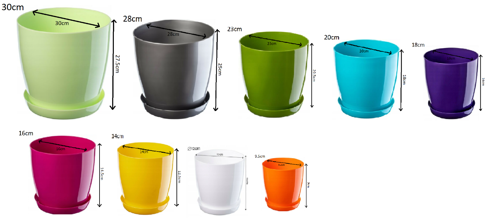Plant Flower Pot Plastic 20 Colours 9 sizes Gloss Pots Planter Saucer Tray Deco - Image 3