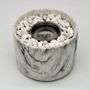 Bio Ethanol Fireplace Tabletop Burner Marble Effect Fire Pit Bowl Pot Round