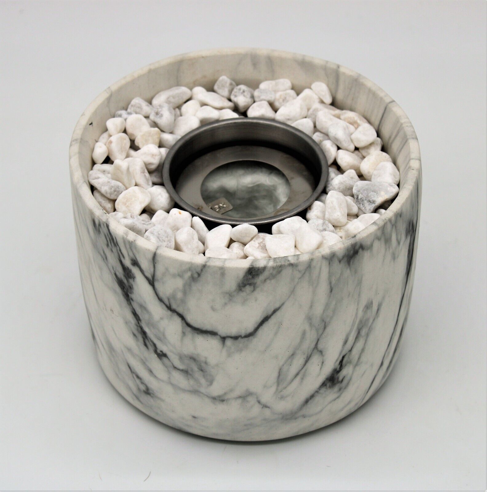 Bio Ethanol Fireplace Tabletop Burner Marble Effect Fire Pit Bowl Pot Round