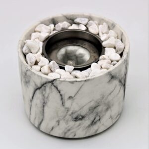 Bio Ethanol Fireplace Tabletop Marble Effect Burner Fire Pit Bowl Pot Round