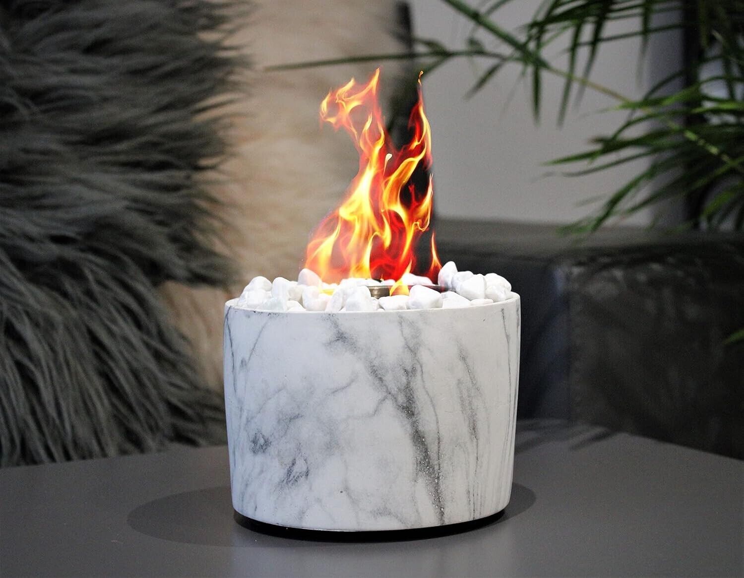 Bio Ethanol Fireplace Tabletop Burner Marble Effect Fire Pit Bowl Pot Round - Image 5