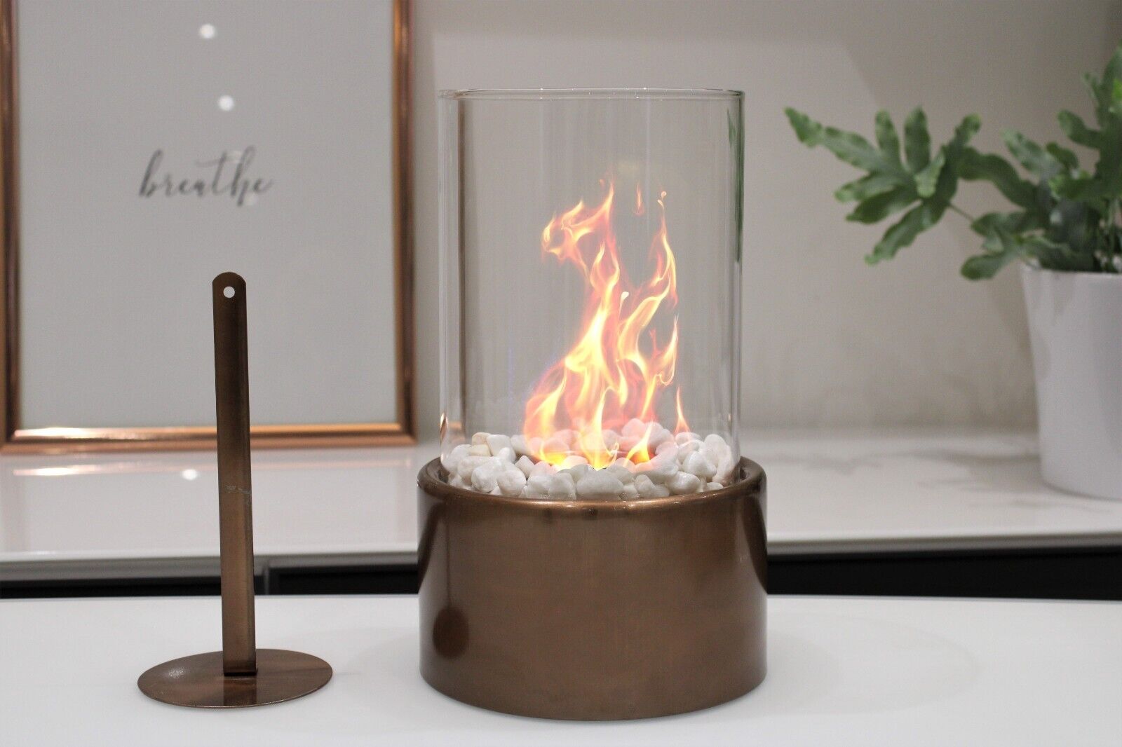 Bioethanol Tabletop Fireplace Bio Ethanol Table Top Fire Round Burner Bronze - Image 3