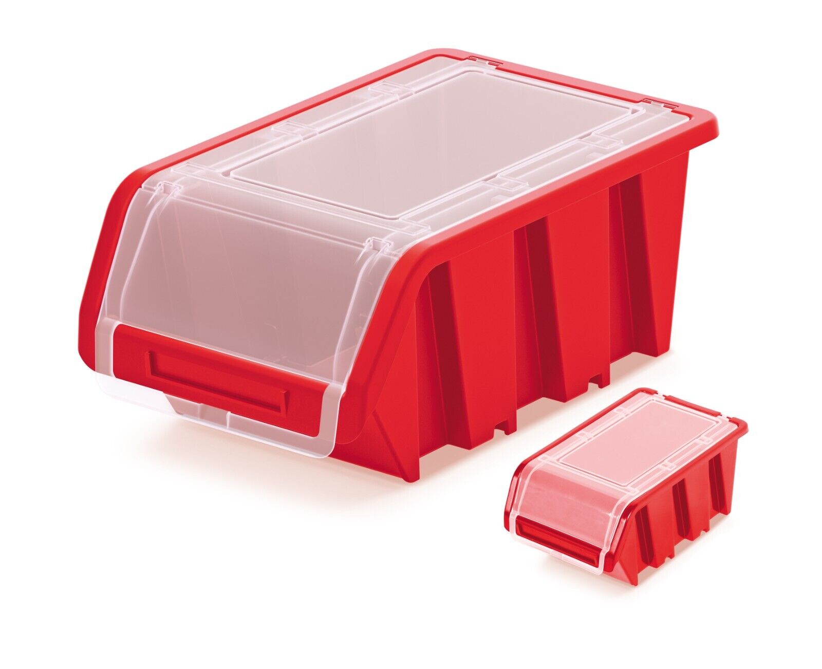 Storage Bins Plastic Order Picking Parts Boxes Lid Scooped RED Stackable Wall - Image 2