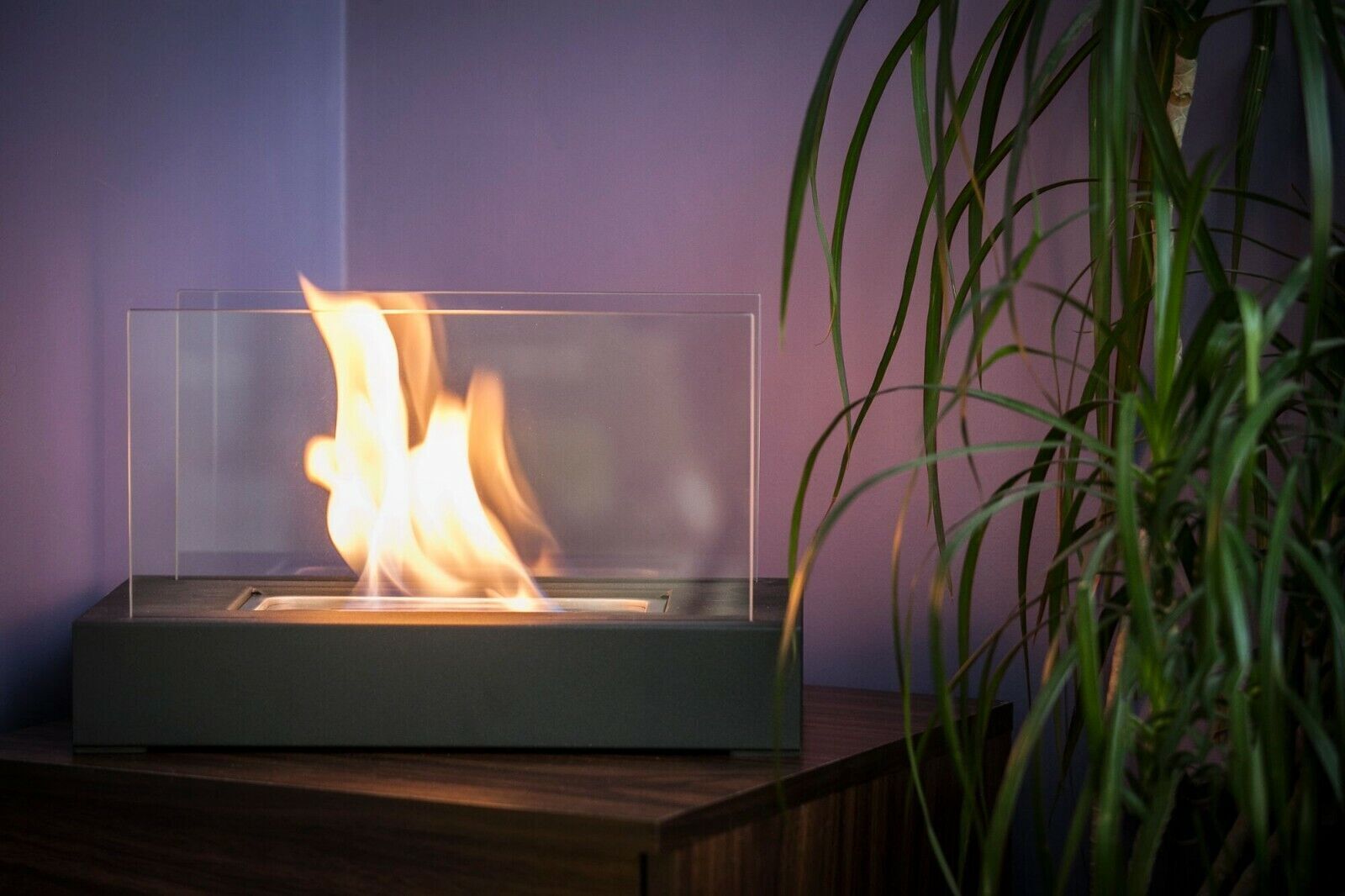 Bio Ethanol Fireplace Bioethanol Free Standing Fire Table Top Burner Glass Sala2 - Image 8