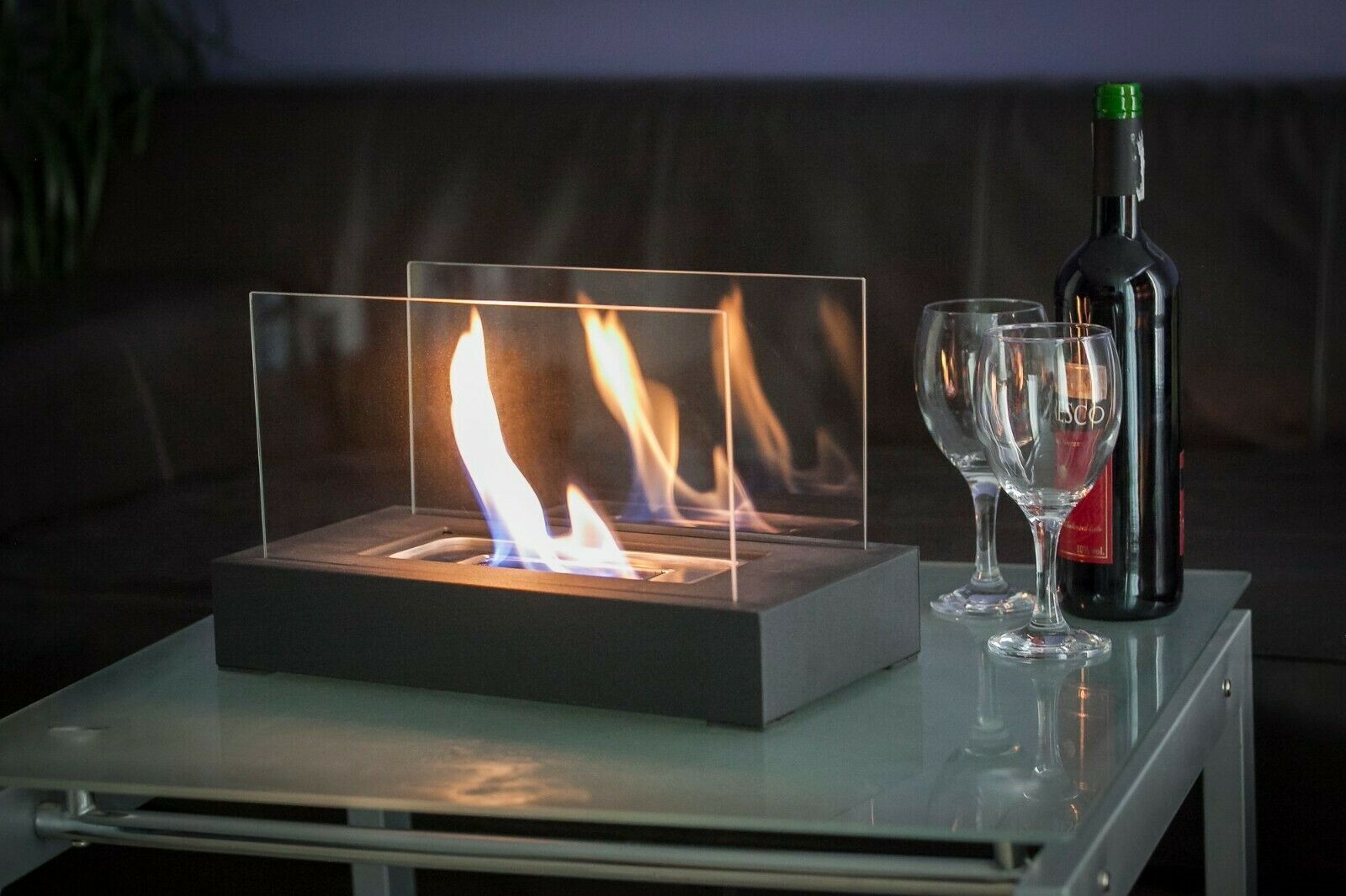 Bio Ethanol Fireplace Bioethanol Free Standing Fire Table Top Burner Glass Sala2 - Image 9