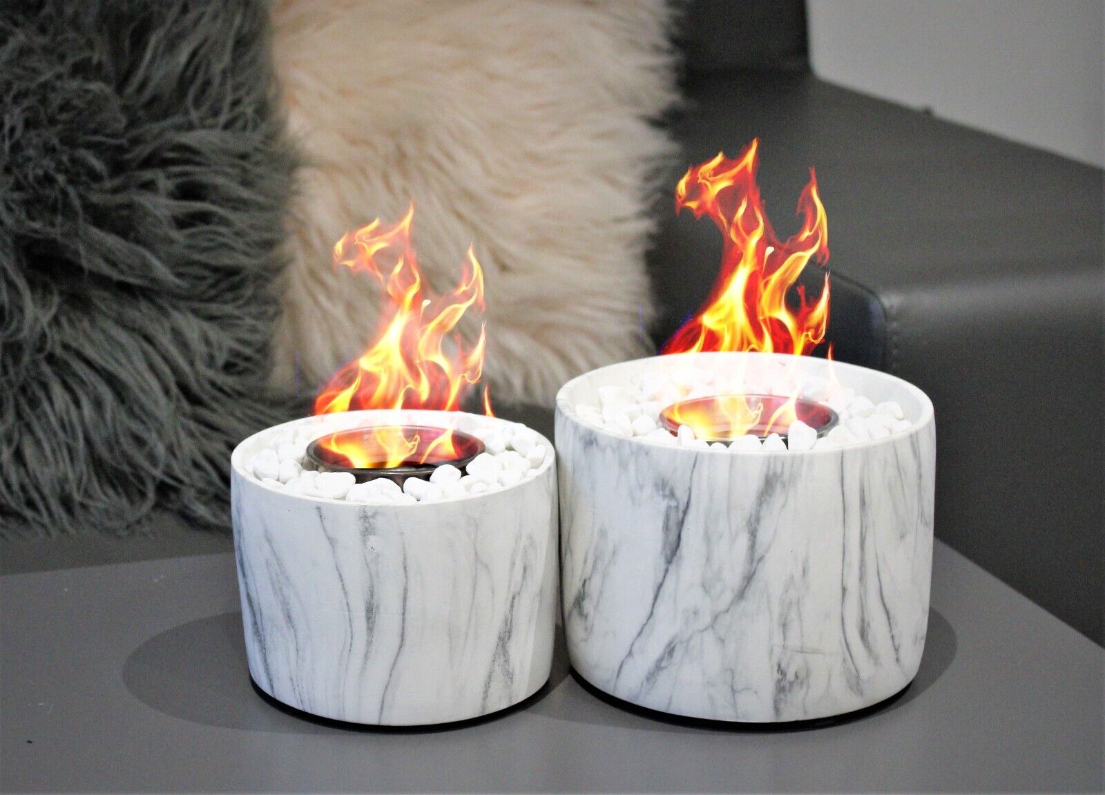 Bio Ethanol Fireplace Marble Effect Tabletop Burner Fire Pit Bowl Pot Round SET - Image 17