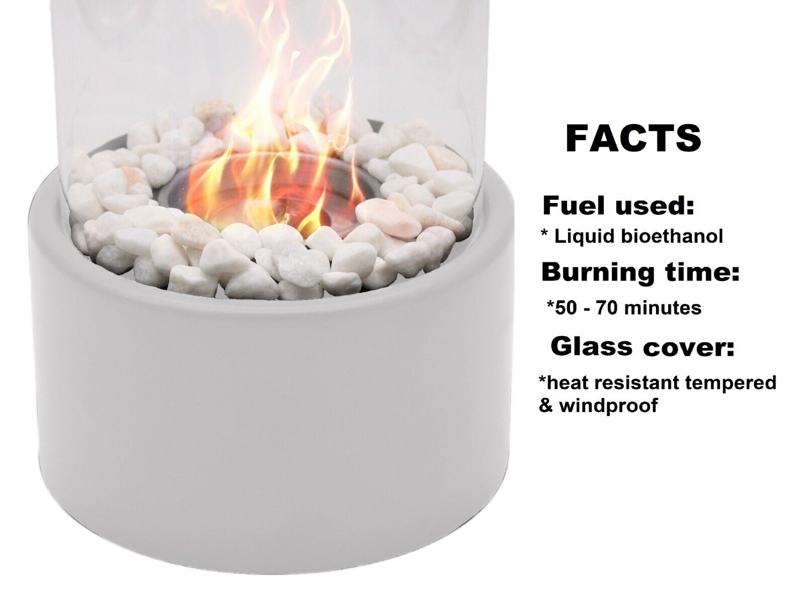 Bioethanol Tabletop Fireplace Bio Ethanol Table Top Fire Round Burner White - Image 2