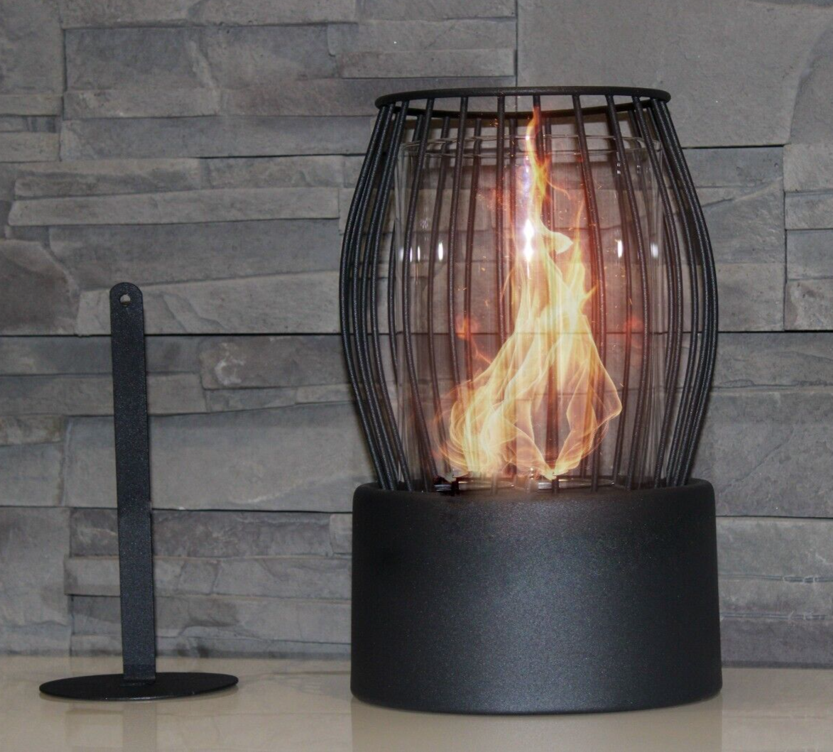 Bio Ethanol Fireplace Indoor Outdoor Top Burner Fire Cage Small Black Tabletop