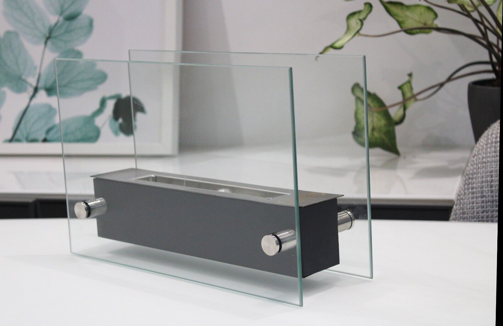 Bio Ethanol Fireplace Indoor Outdoor Camping Glass Top Burner Fire Slim Black - Image 2